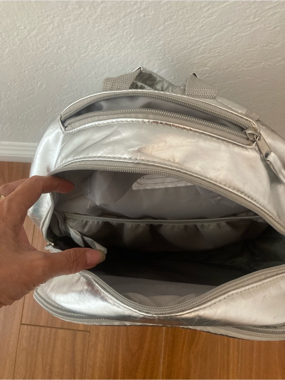 Metallic Silver Quilted Backpack - Picture 4 of 4